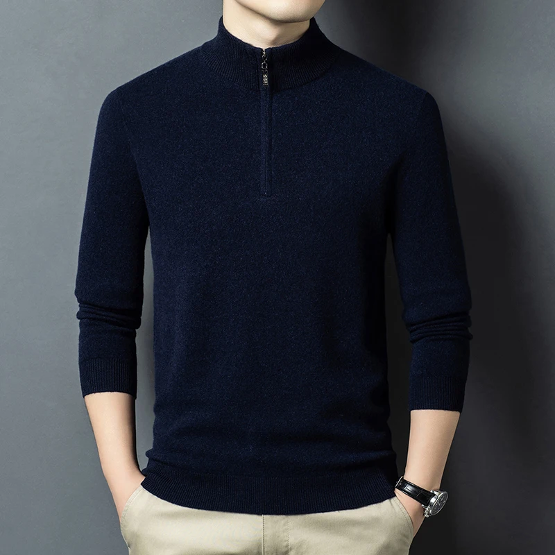 Real 100% Sheep Wool Jumper Autumn Winter Classic Warm Zipper Sweater Long Sleeve Knit Clothes Pullover Wool Tops
