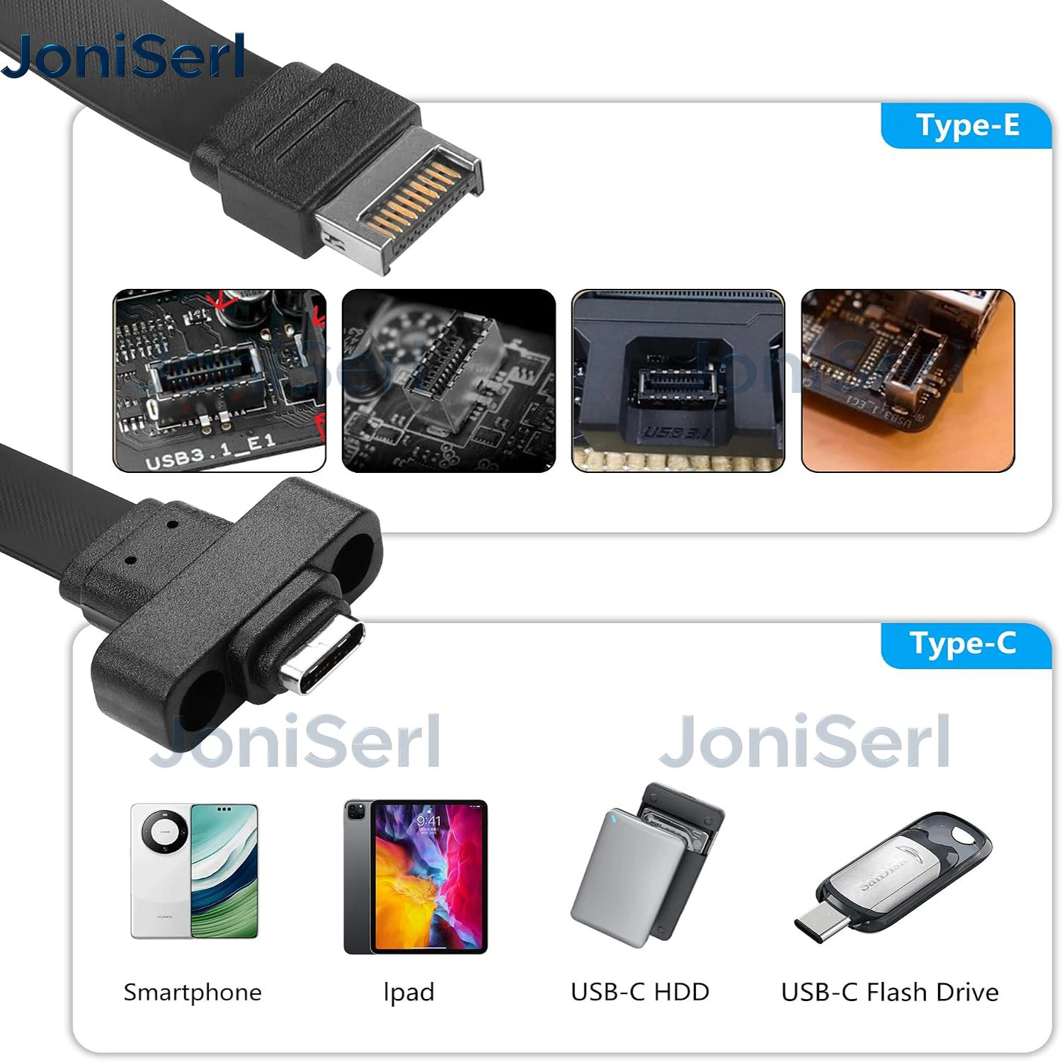 USB 3.2 20Pin Type-E IDC Front Panel Header to USB-C Type-C Female Extension Cable 20Gbps with  Mount Screw