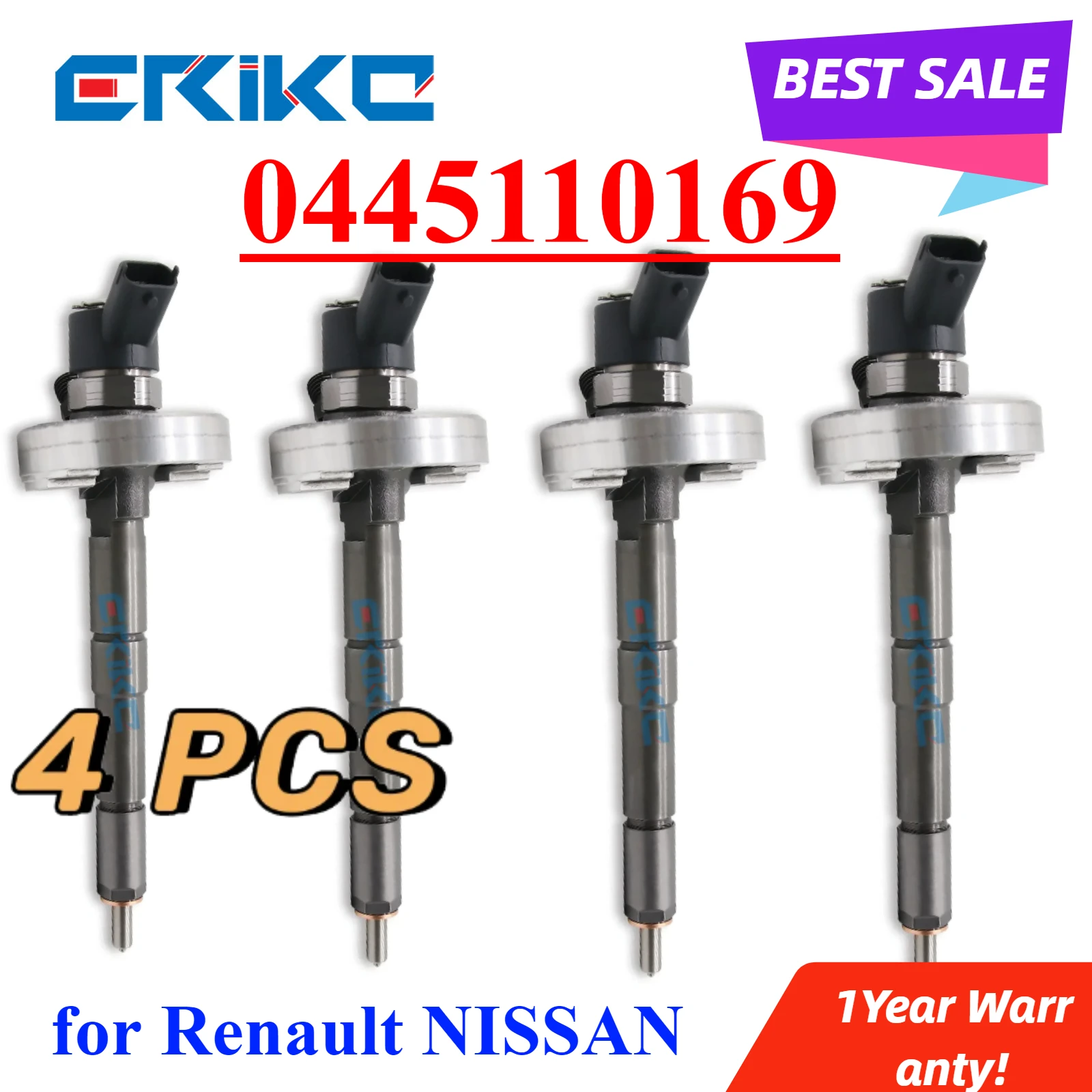 4X 0445110169 Common Rail Fuel Injector 0 445 110 169 Diesel Engine Nozzle for Renault NISSAN 16600-DC000 107750-0500 7701061090