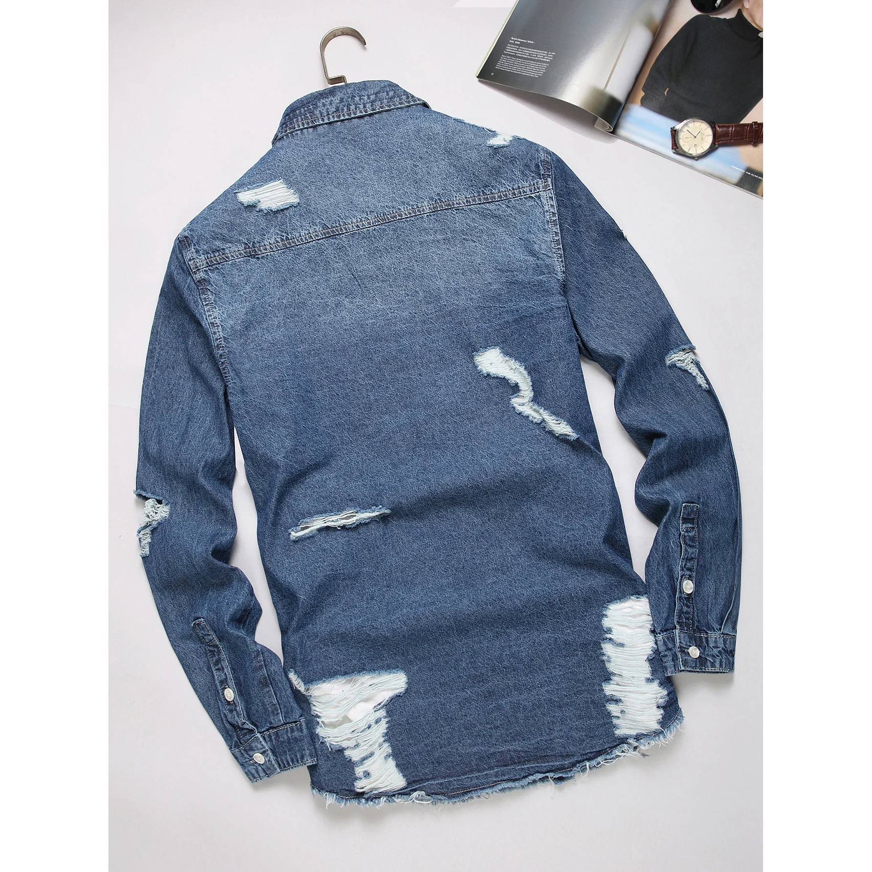 Men's Dark Blue Washed Ripped  - Denim Jacket Vintage review and price