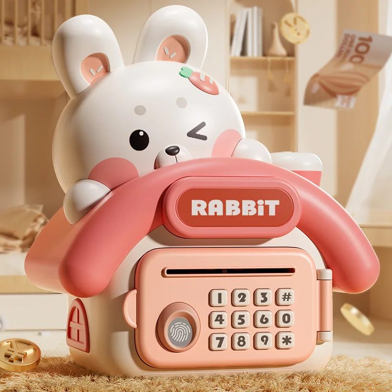 Electronic Piggy Bank Children Automatic Safe Coins Cash Saving Money Box Password Counter Code Key Lock Coin Bank ATM Kids Gift