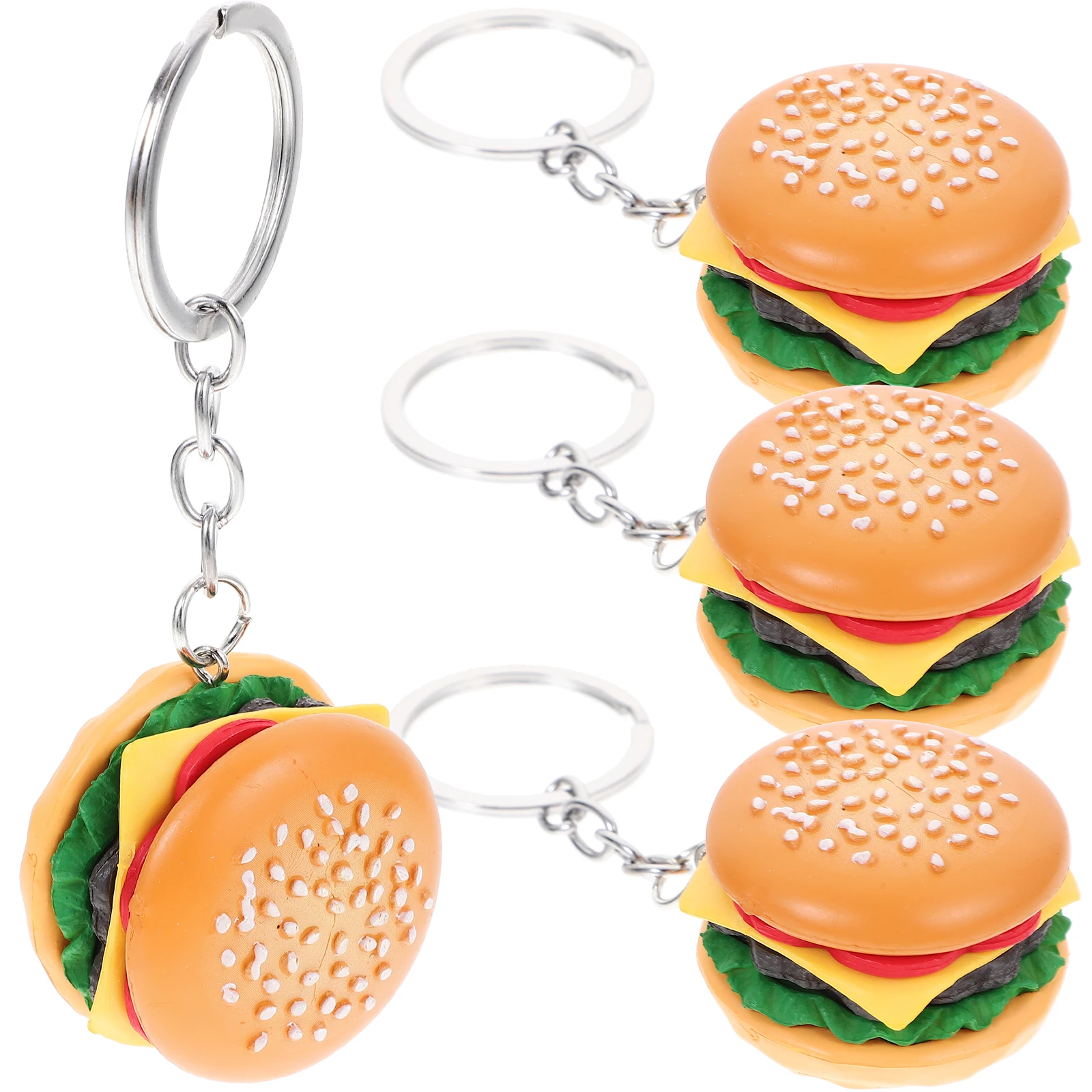 

4 Pcs Hamburger Pendant Cute Keychains Decorative Charms Hanging Cartoon Burger Trendy Fashionable Lightweight PVC Gifts