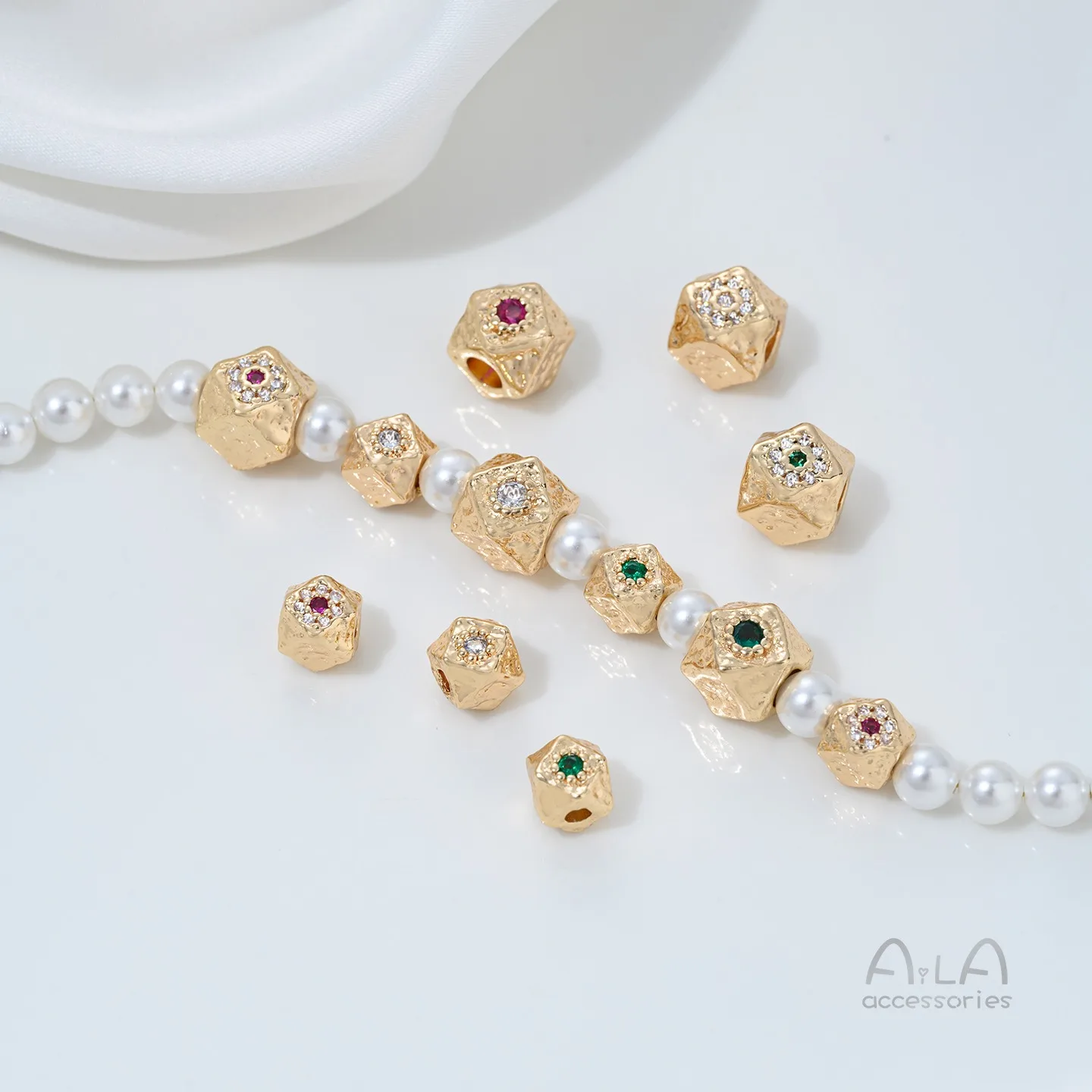 14K Gold-plated, Zircon Hammer-patterned Octagonal Crystal Beads, Handcrafted Diy Beaded Bracelet, Necklace Accessory Material