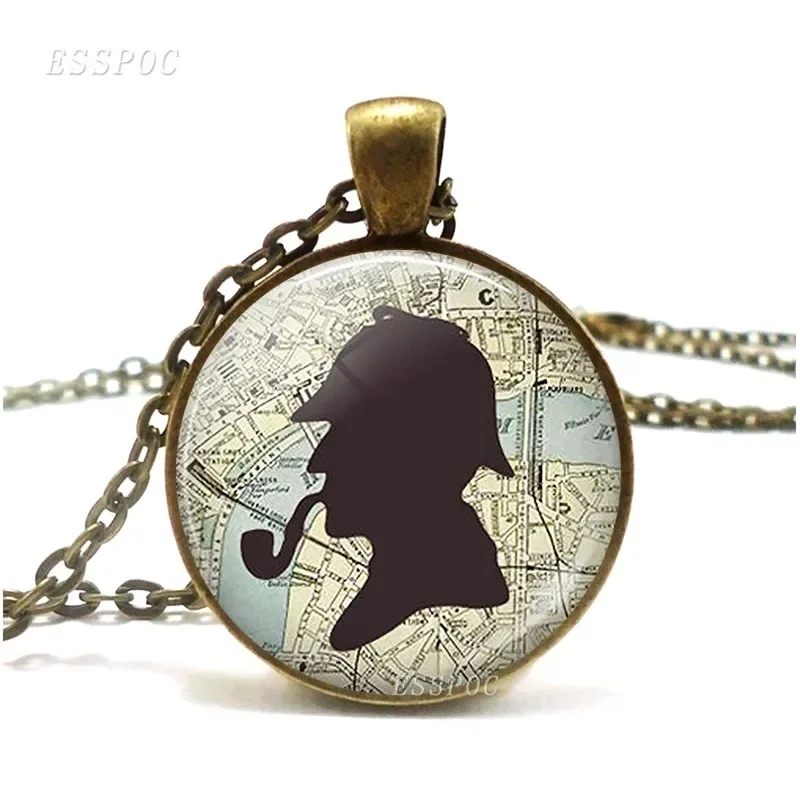 Character Necklace Holmes Retro Style Literary Glass Jewelry Pendant Romantic Gift for Man or Women