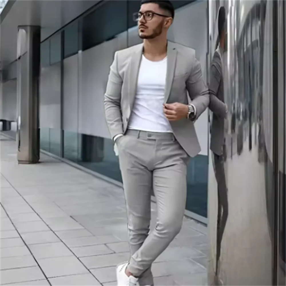 

Solid 2 PCS Wedding Tuxedo Notc Lapel Slim Fit Single Breasted Blazer Men Suit Groom Wear Formal Party Prom Suits (Jacket+Pants)