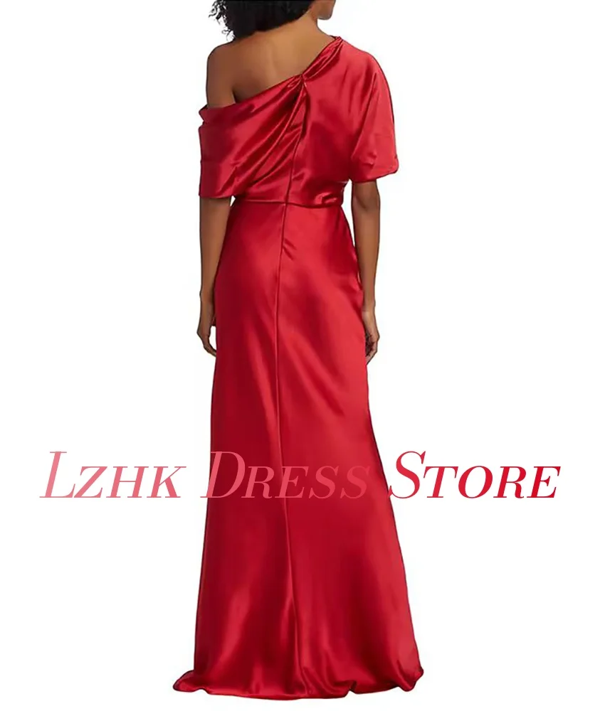 カスタマイズされた優雅なサテンマーメイドワンショルダーイブニングドレス気質ハーフスリーブフロアレングスウエディングドレスカスタムサイズ
