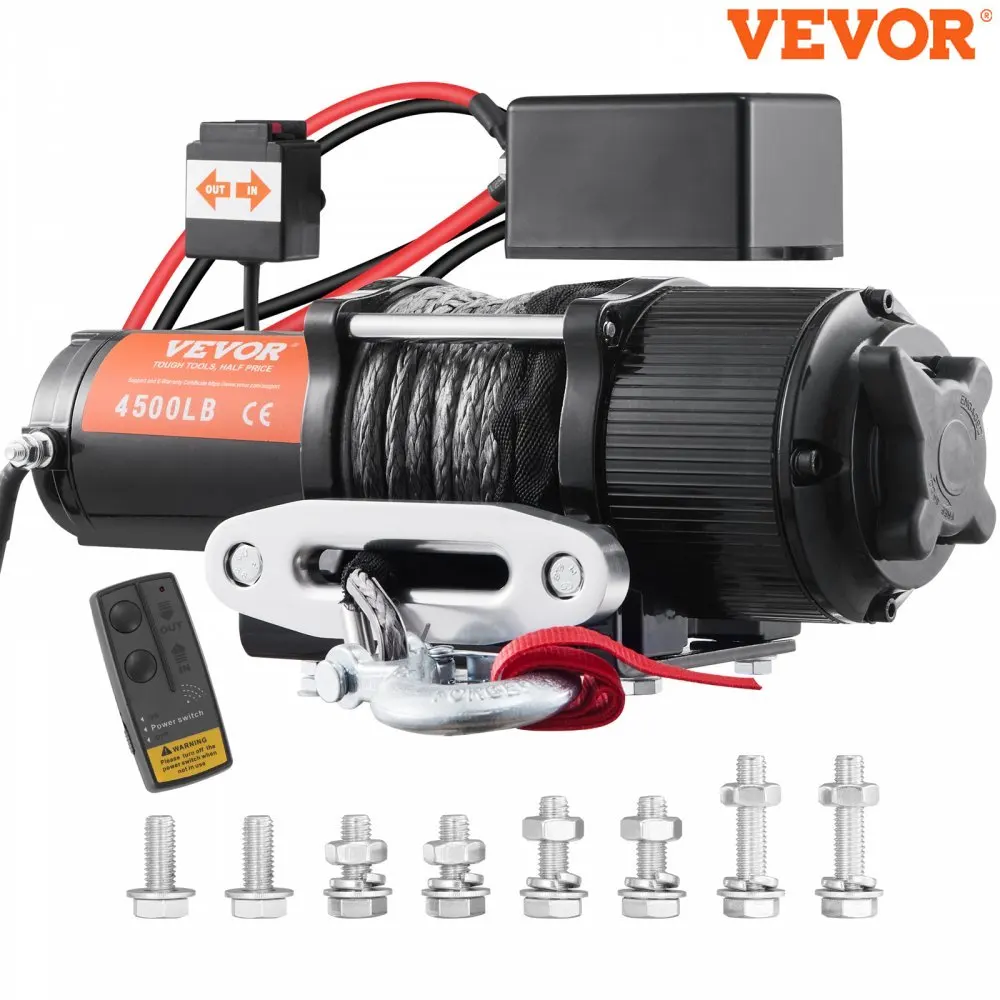 

VEVOR 4500lbs Electric Winch ATV UTV Nylon Rope Winch with Wireless or Wired Remote for Towing Jeep Off-Road SUV Truck Car