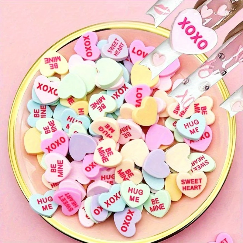 

40 шт. 3D пастельных сердечек для ногтей, декоративные элементы из смолы с любовными фразами, милые украшения для маникюра ко Дню святого Валентина, для самостоятельного оформления