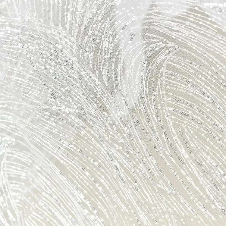 High Quality Silver Diagonal Sequin Lace Fabric, Wedding Dress, Tutu Skirt, Fashion Fabric, Handmade DIY Weeding Accessories