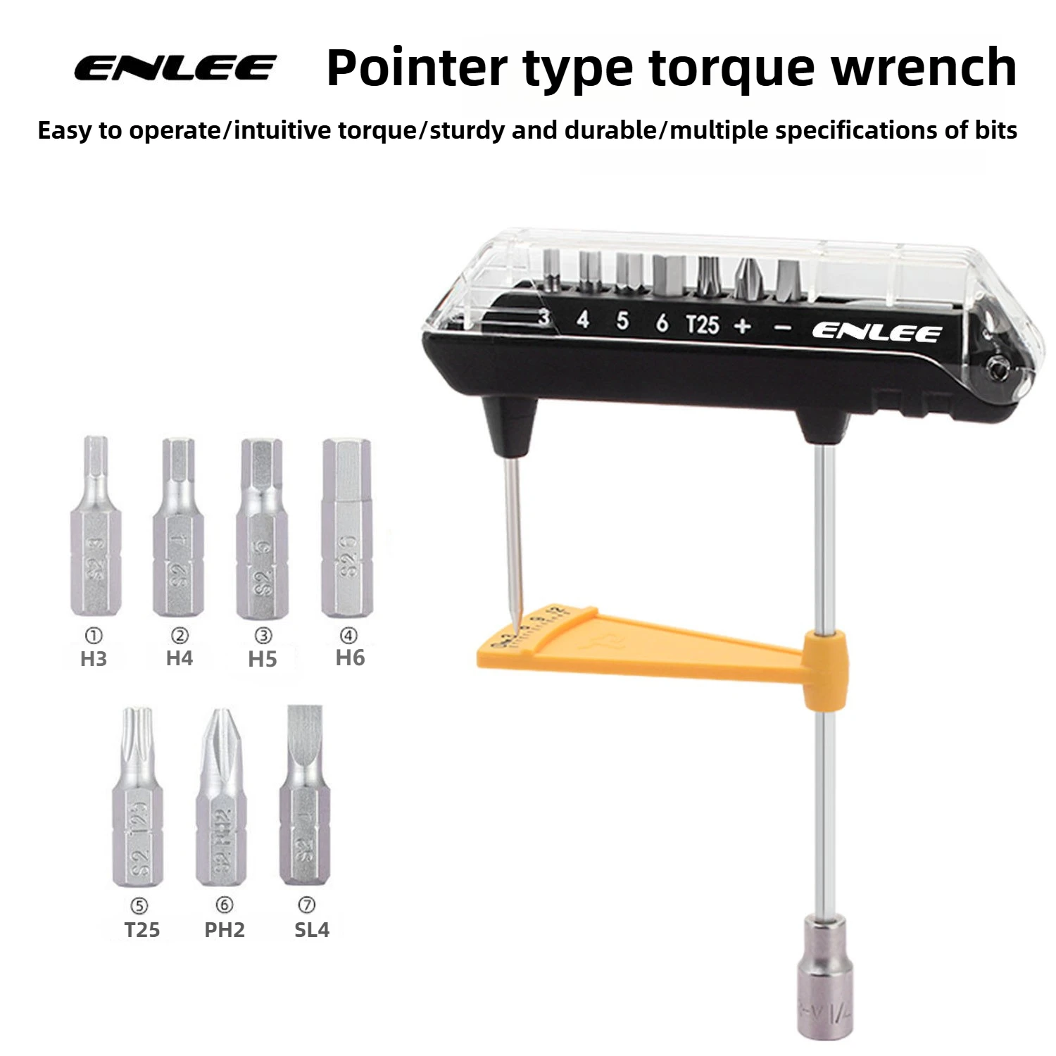 

ENLEE Bicycle Portable Torque Wrench Inner Hexagon Set 3-12N.m High Precision Torque Tool Set Bicycles Screwdriver Torque Wrench