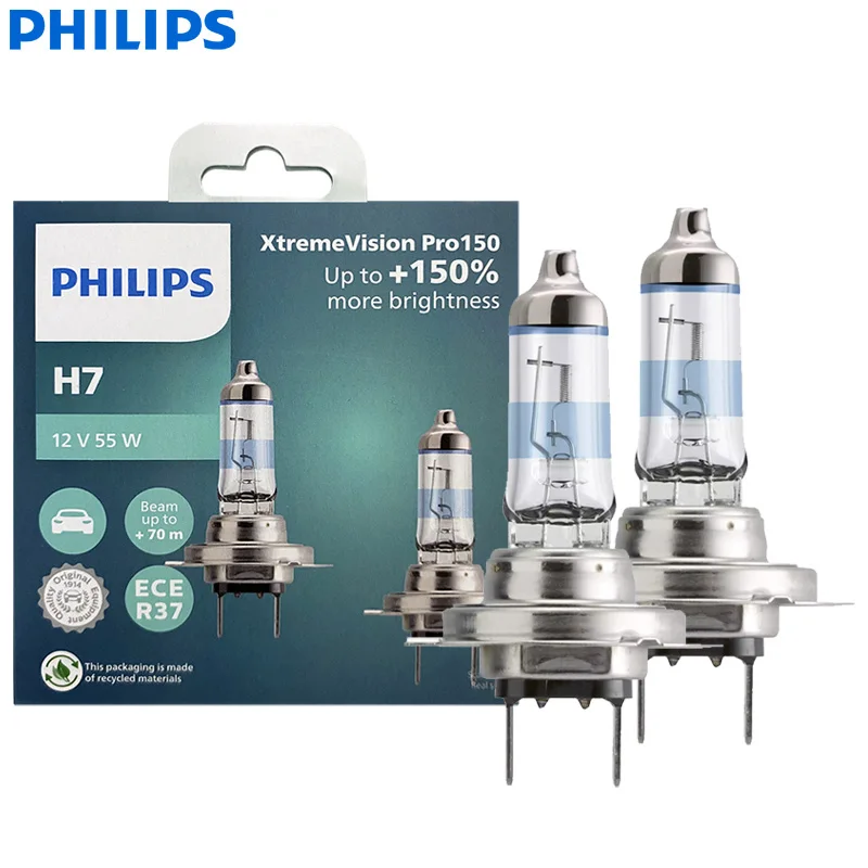 Philips X-tremeVision Pro150 H7 Car Halogen Headlight 12V 55W PX26d +150% Bright White Original ECE Lamps More Light 12972XVP
