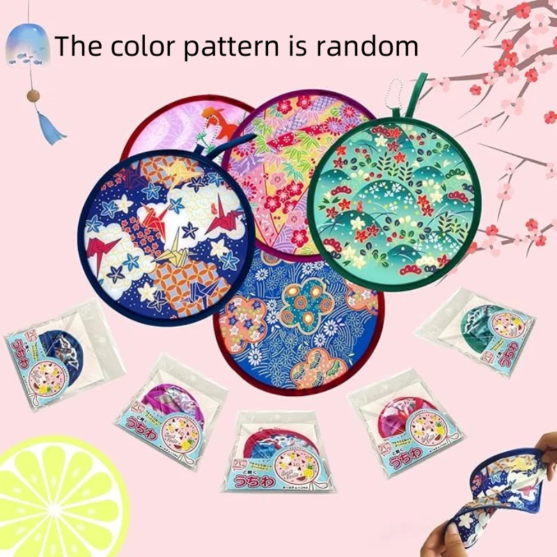 1/2/3/4pcs Summer Handheld Folding Fan Japanese Oil Painting Round Foldable Fan Travel Mini Folding Fan Unisex  Random Pattern