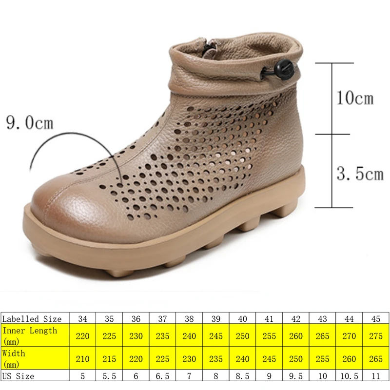 Koznoy 3.5cm Genuine Leather Moccasins Fashion Summer Hollow Chimney Ankle Booties Sandals Natural Boots Women Motorcycle Shoes