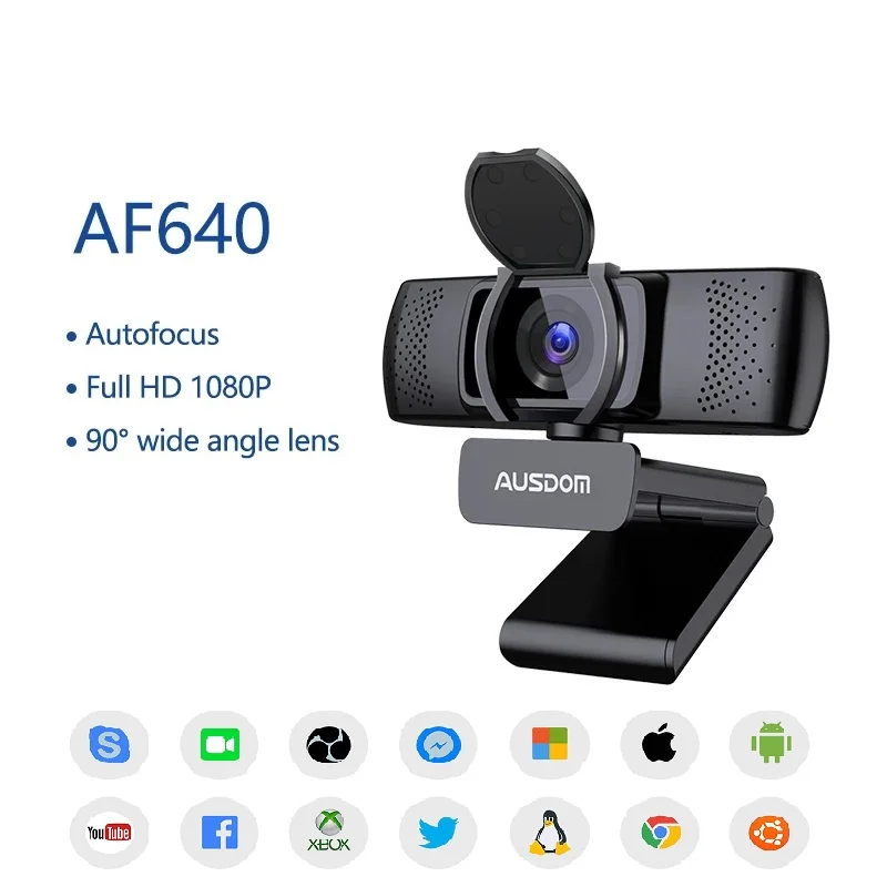 Web Camera with Cover Autofocus Full HD Webcam 1080P With Dual Noise Reduction Microphones For Desktop/Laptop/Mac