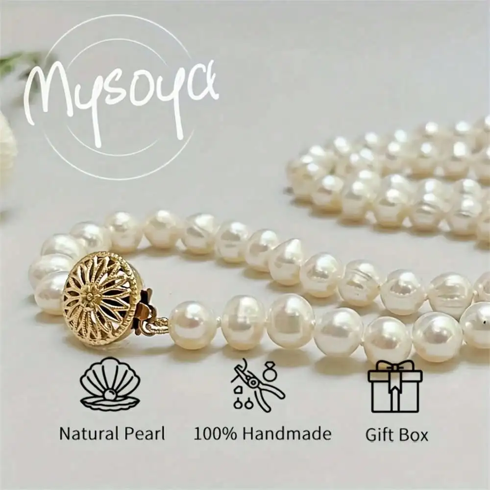 

MYSOYA White Freshwater Pearl Necklace 7-9mm Pearls Gift Box Gift for Her Wedding Jewelry Christmas Birthday Anniversary Gift