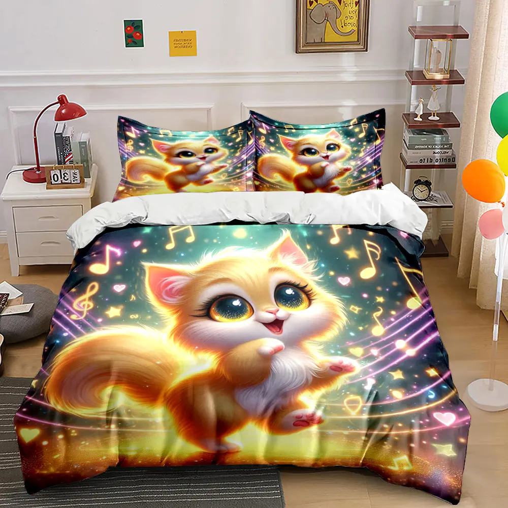 Dreamy Dancing Puppy Lights Duvet Cover Set with 3D Printing Design Soft Polyester Bedding Set All-Season Comfort for gifts