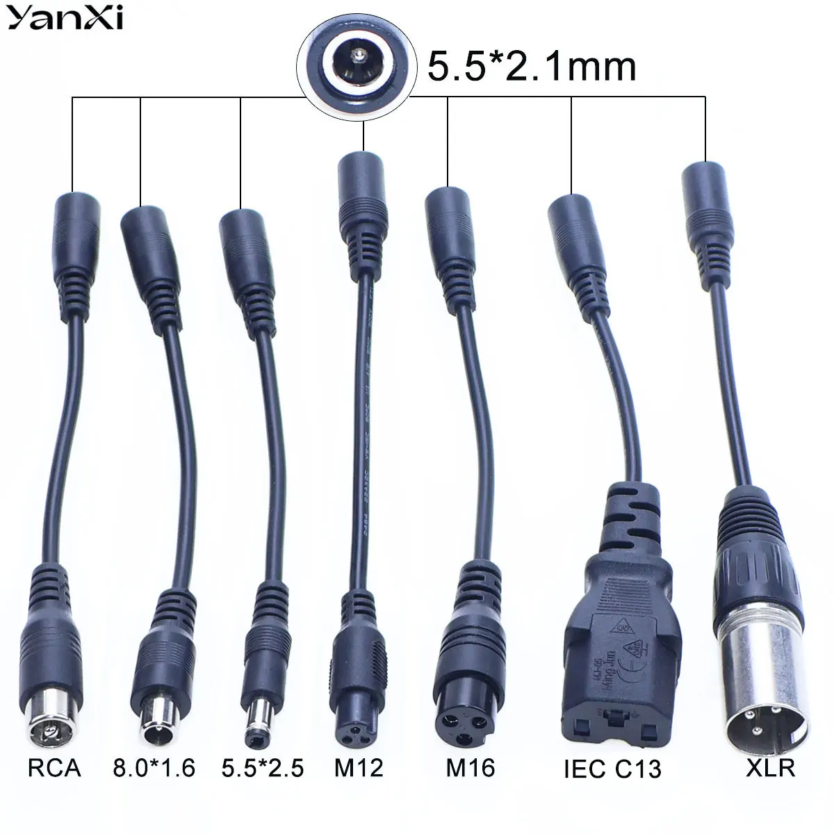 DC 5.5x2.1mm zu M12 M16 3-Pin XLR RCA IEC 3P 8016 5525 Stecker-Adapterkabel für Roller Elektrofahrrad-Ladegerät Zubehör Stecker