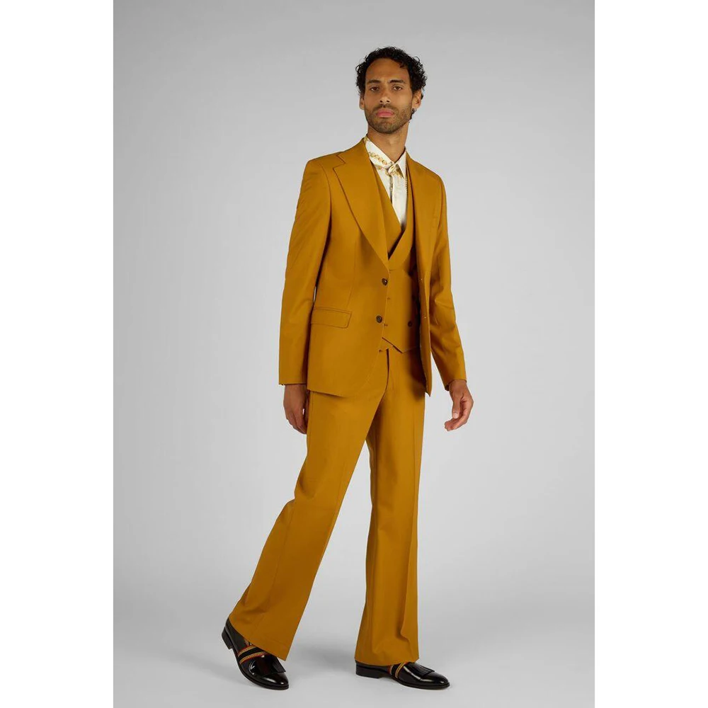 High Quality Yellow Men's Suit 3 Pieces Single Breasted Peak Lapel Set Daily Fashion Male（Blazer+Pants+Vest）