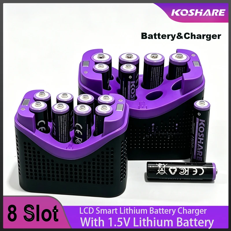 

KOSHARE 1.5V LCD Smart Li-ion Battery Charger Sets With AA AAA Rechargeable Lithium-ion Batteries High Capacity 4255mWh 1100mWh