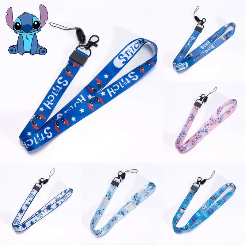 Disney Stitch Lanyard Cartoon Neck Strap Keychain Pendant ID Badge Card Holder Key Ring Hang Rope Cellphone Strap Accessory