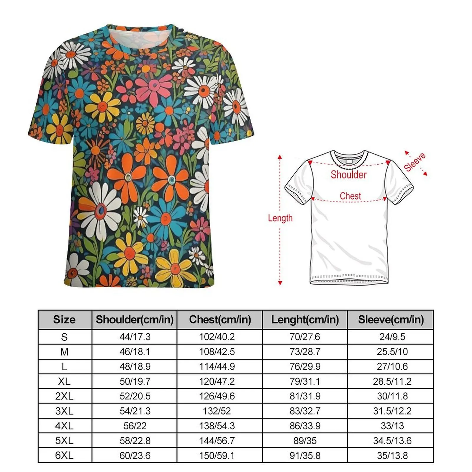 Plus Size T Shirt Summer Groovy Flower Garden Print T Shirts  Aesthetic O-Neck Tee Shirt Couple Hippie Graphic Clothes
