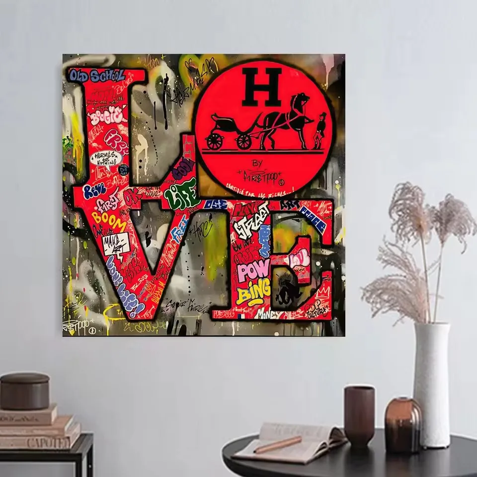 Large Size Street Graffiti English Letters LOVE Wall Art Posters Color Clash Home Decor Canvas Painting Mural Prints Pictures