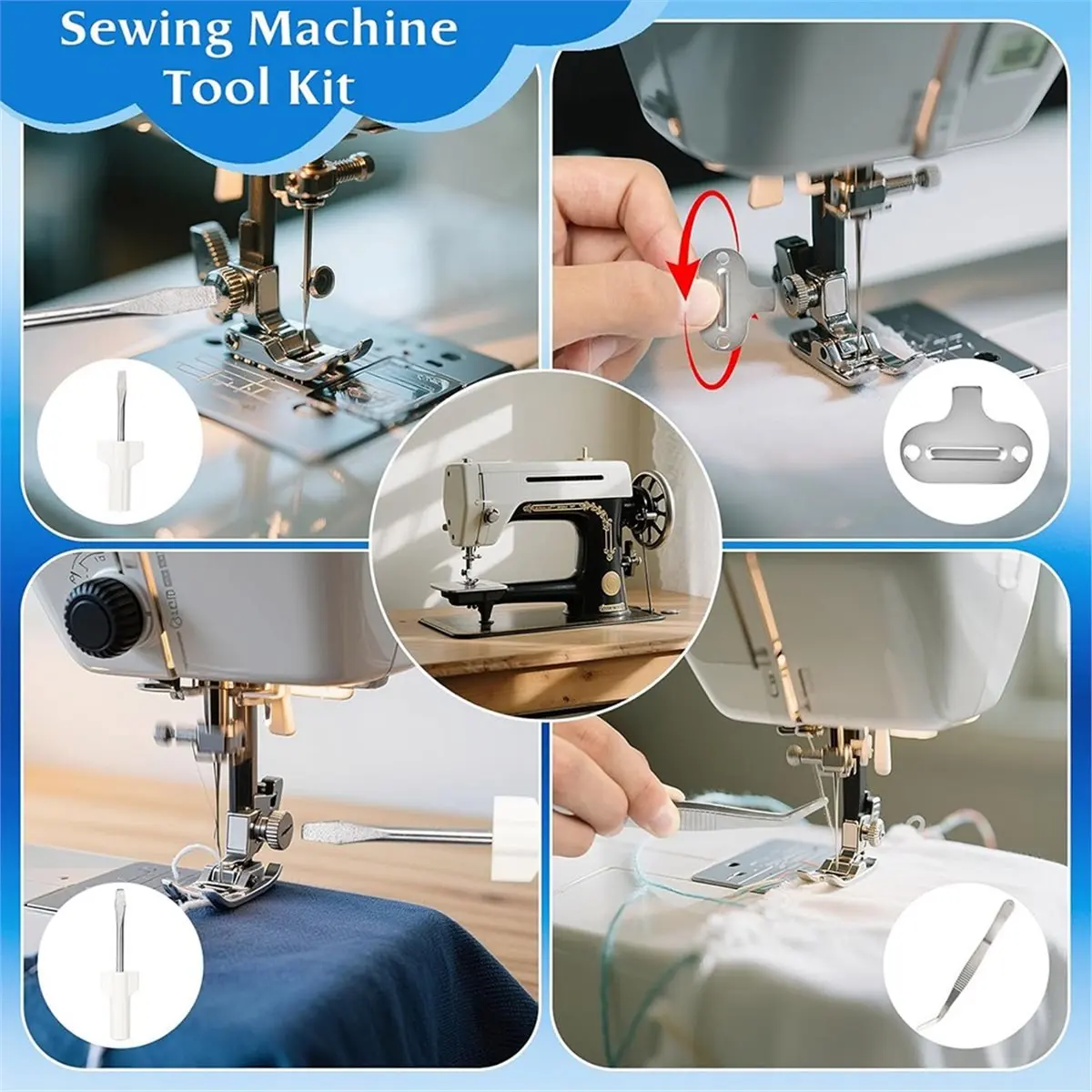 Reliable- 15PCS Sewing Machine Maintenance Kit: Screwdrivers, Tweezers, Brushes, Rippers, and Case