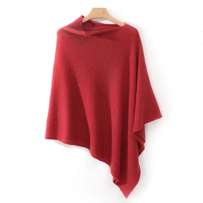 100% Merino Cashmere Boat Neck Shawl Cape Soft Warm Irregular Batwing Sleeve Turtleneck Pullover Pashmina Knitted Loose Fit
