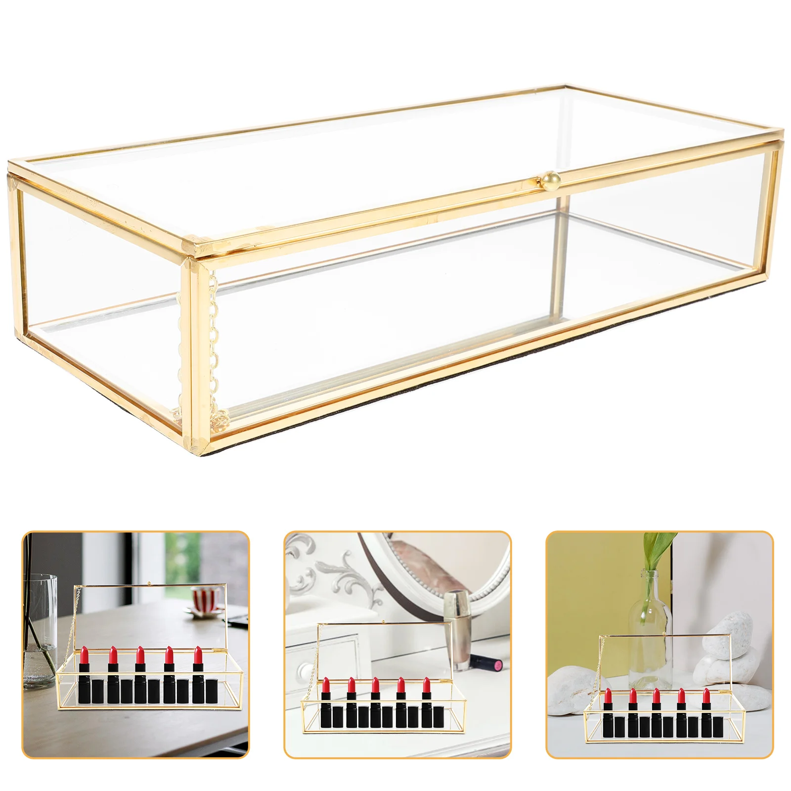 

Vintage Glass Jewelry Box with Metal Frame for Necklace Ring Earring Storage Display Case Organizer Trinket Box with Lid