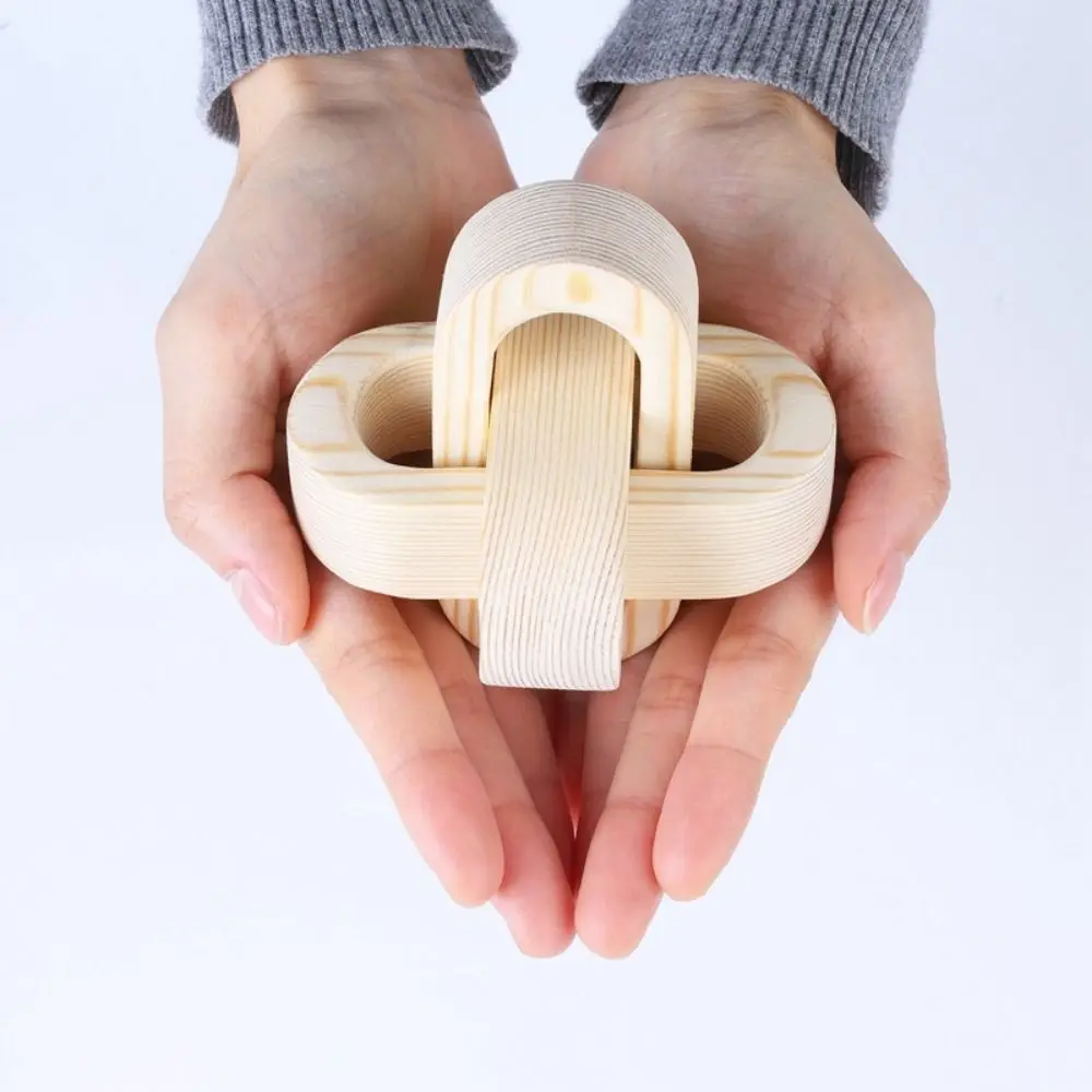 Rustic Art Craft Wood Knot Ornament Handmade 3-Link Chain Wooden Buckle Hand-carved Wooden Chain Ball Office