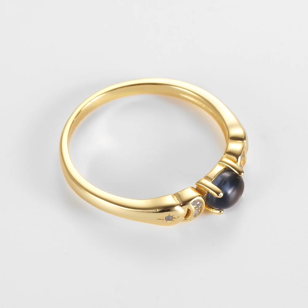 Retro 925 Sterling Silver Oval Moonstone Ring Moon&Star Gold Color Plated for Women Female Engagement Wedding Band Jewelry Gift