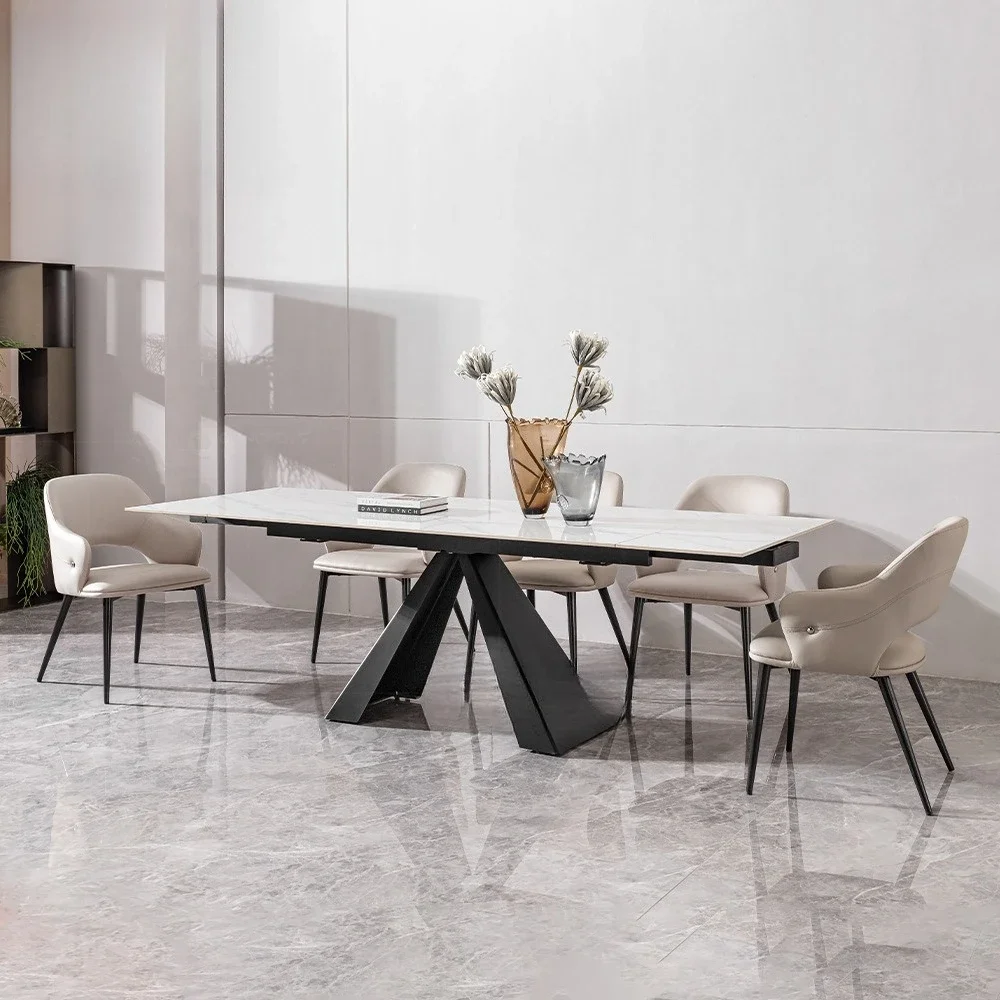 Italian minimalist slate dining table and chairs, modern simple small apartment telescopic dining table, rectangular