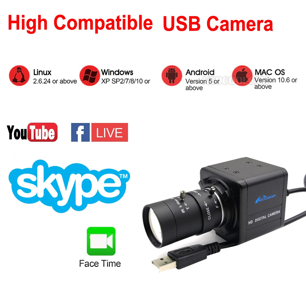 NEOCoolcam HD 2.8-12mm 5-50mm Varifocal Manual Zoom 4MP 30fps 2560x1440 MJPG High Speed UVC USB Webcam PC Camera