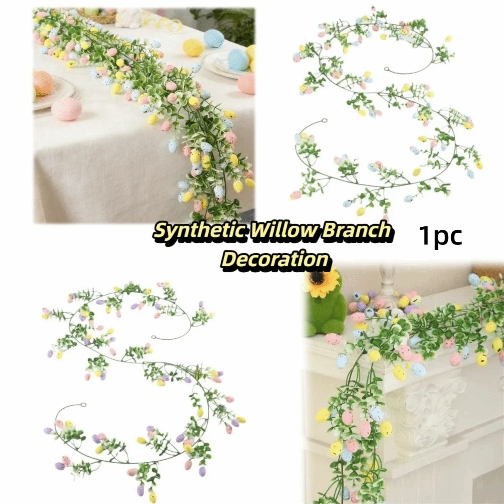 

Artificial Plant Easter Egg Wreath Green Vine Eucalyptus Leaves Wall Hanging Colorful Design Egg Decoration
