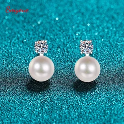 Smyoue Single 0.1/0.3 Carat Flawless Moissanite Stud Earrings For Women Real 925 Sterling Silver Jewelry Natural Pearl Earrings