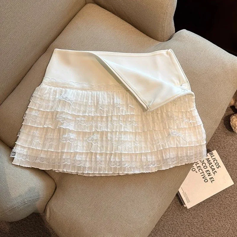 

Women's Black White Lace Ruffles Mini Skirts Japanese Style Sweet Cute Lolita A-Line Skirt Girls Preppy Style Y2K Pleated Skirt