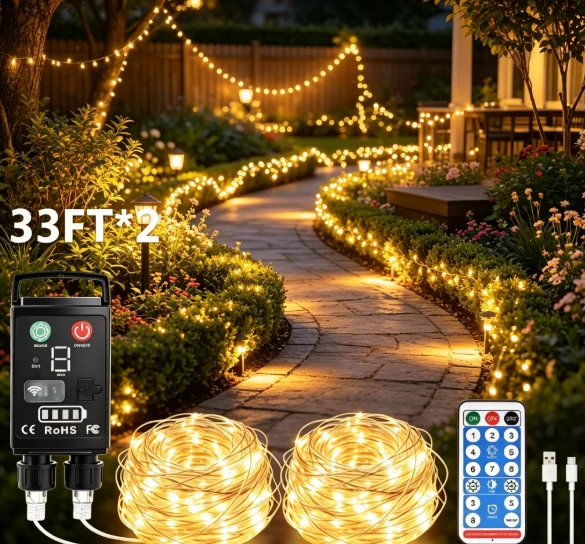 66FT 200LED Cool White Fairy String Lights Battery Powered IP44Waterproof Outdoor Indoor Decor for Patio Garden Backyard Wedding