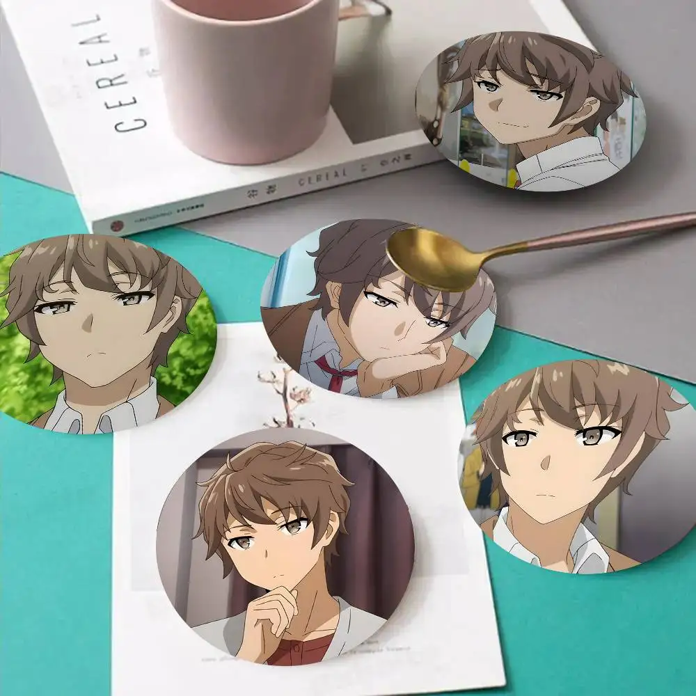 1pc Sakuta Azusagawa Anime Characters Wooden Coaster Colour Printing Cup Mat Home Desk Decoration Gifts