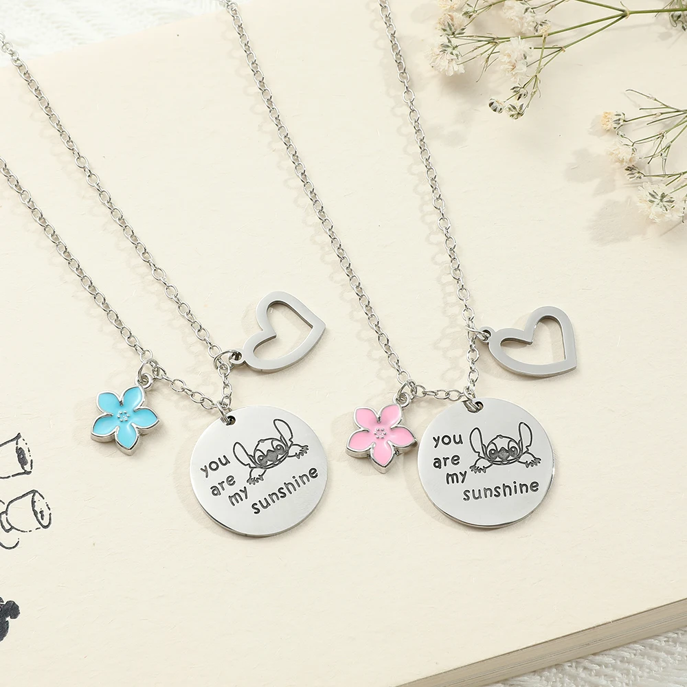 Lilo and Stitch Jewelry You Are My Sunshine Necklace for Women Men Girl Stainless Steel Chain Collar