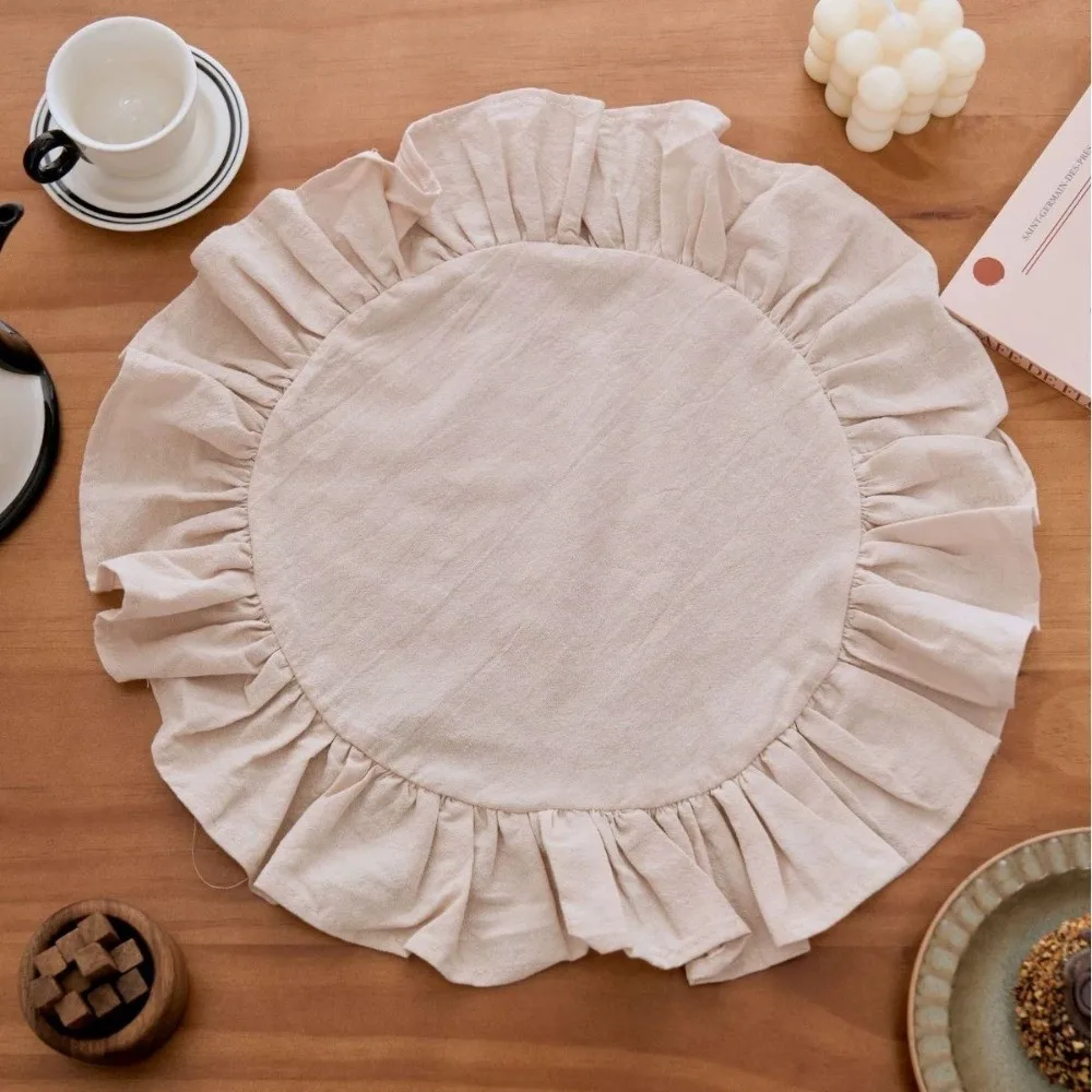 Creative Solid Color Ruffled Placemat Simple Cotton Table Napkin Cloth Decorative Heat-Insulating Placemat Kitchen