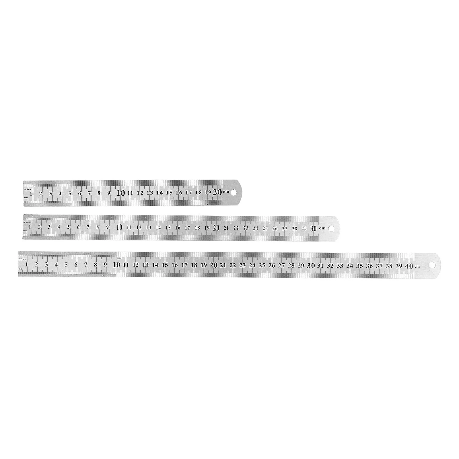 3Pcs Thick Metal Precision Ruler Stainless Steel Straight Ruler with Hole for Hanging Dual Scale Accuracy School Office Workshop