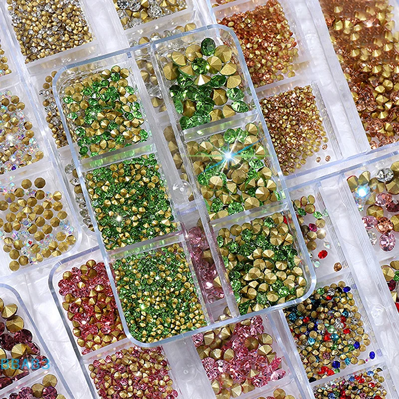 【B】คริสตัลตกแต่งเล็บ 6 ช่อง แบบปลายแหลม 3 มิติ สีสันสดใส เหมาะสำหรับตกแต่งเล็บ DIY