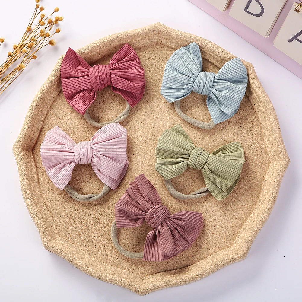 

30pc/lot 2022 New 4" Ribbed Hair Bow Headbands Girls Solid Hair Bow Nylon Headband Baby Girl Knotbow Nylon Elastic Hairbands