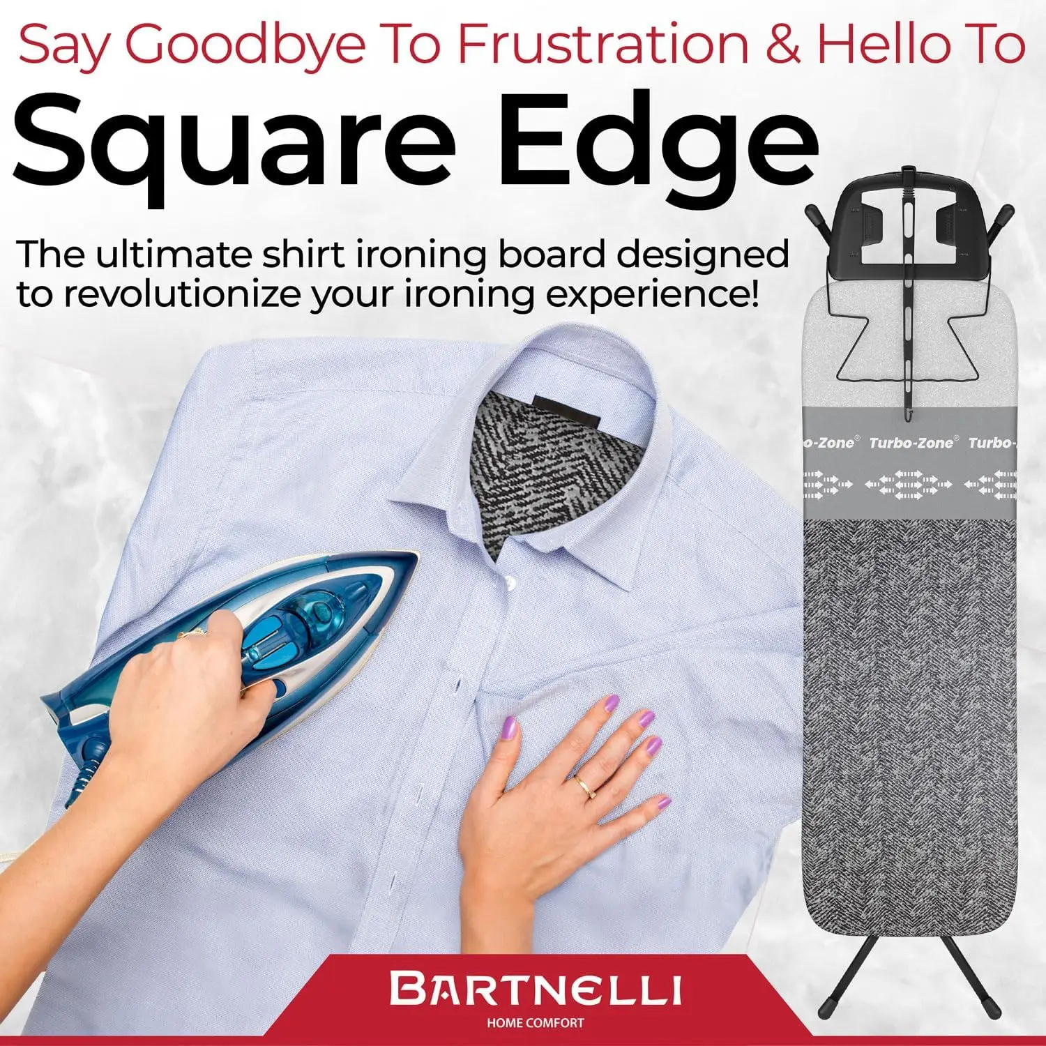 Bartnelli Heavy Duty Ironing Board 48x15 | Designed & Made in Europe with Patent Technology, Turbo & Park Zone