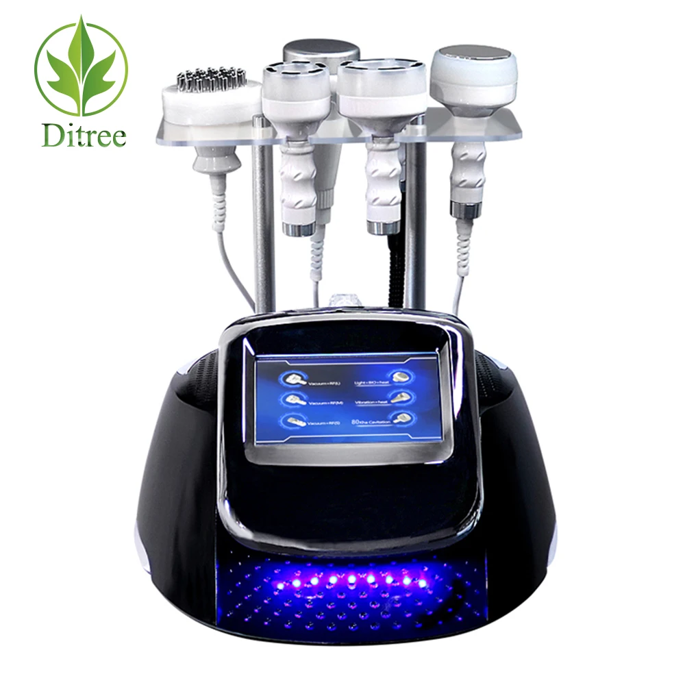 2022 Ditree 6 in 1 5D 80khz Ultrasonic Vacuum Cavitation Therapy Device Fat Cavitation Machine with Laser RF Cavitation Head