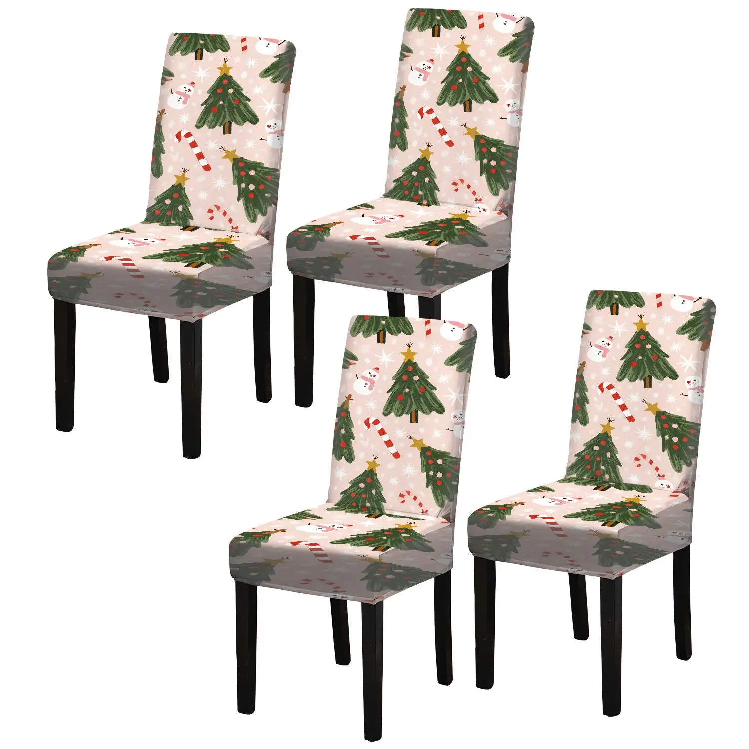 LANMOLIFE Christmas Dining Chair Covers Cartoon Snowman Candy Pattern Spandex Furniture Protective Covers For Hotel Parties