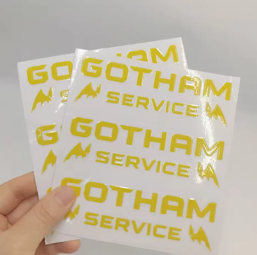 Customized UV logo, durable 3D metal embossed vinyl sticker label, candle process packaging, gold foil transfer sticker