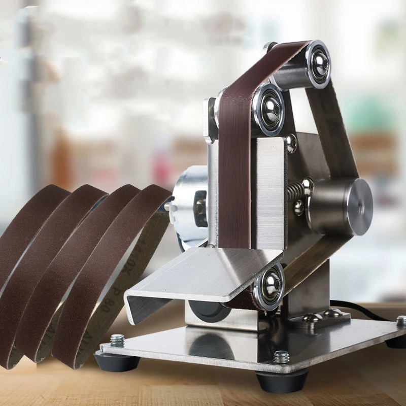 

12-24V small mini sandpaper machine sander belt machine household woodworking vertical belt machine desktop polishing machine