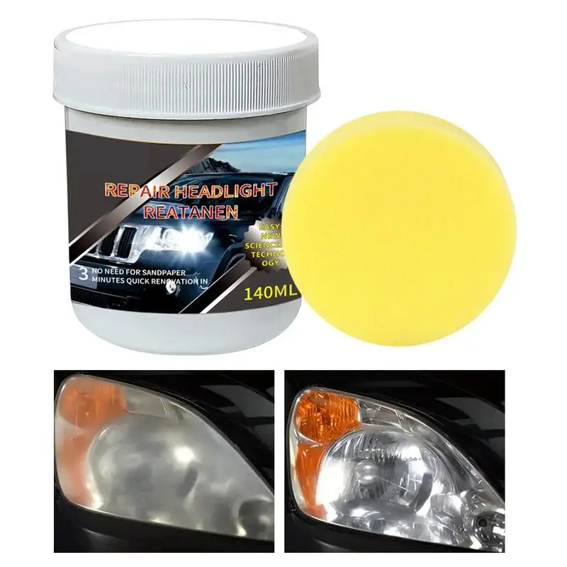 

Headlight Cleaner Headlight Polishing Kit 140ml Head Light Scratch & Film Removal Coating Defogger With Sponge For Automotive