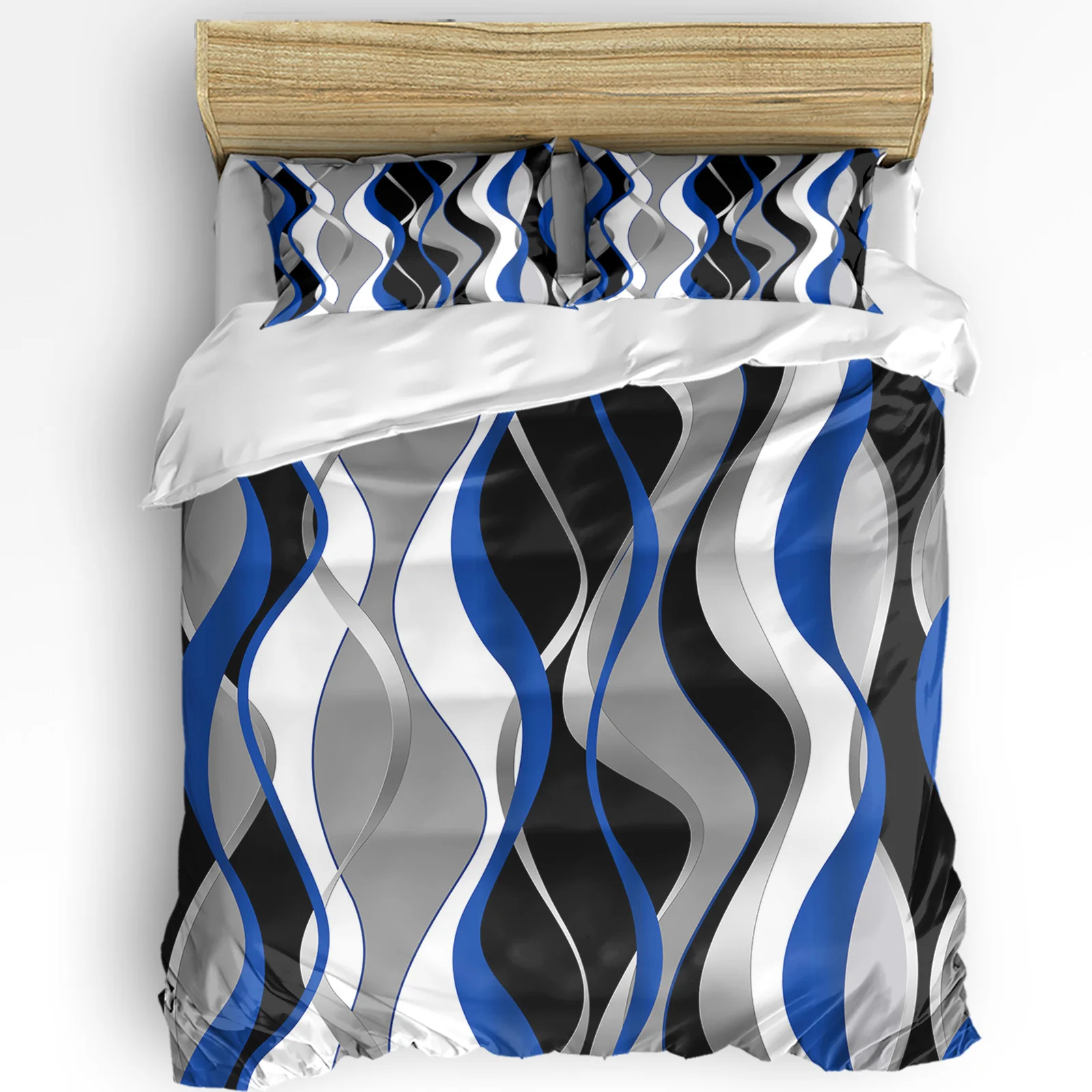 Geometry Abstract Line Blue Black 3pcs Bedding Set For Double Bed Home Textile Duvet Cover Quilt Cover Pillowcase 2